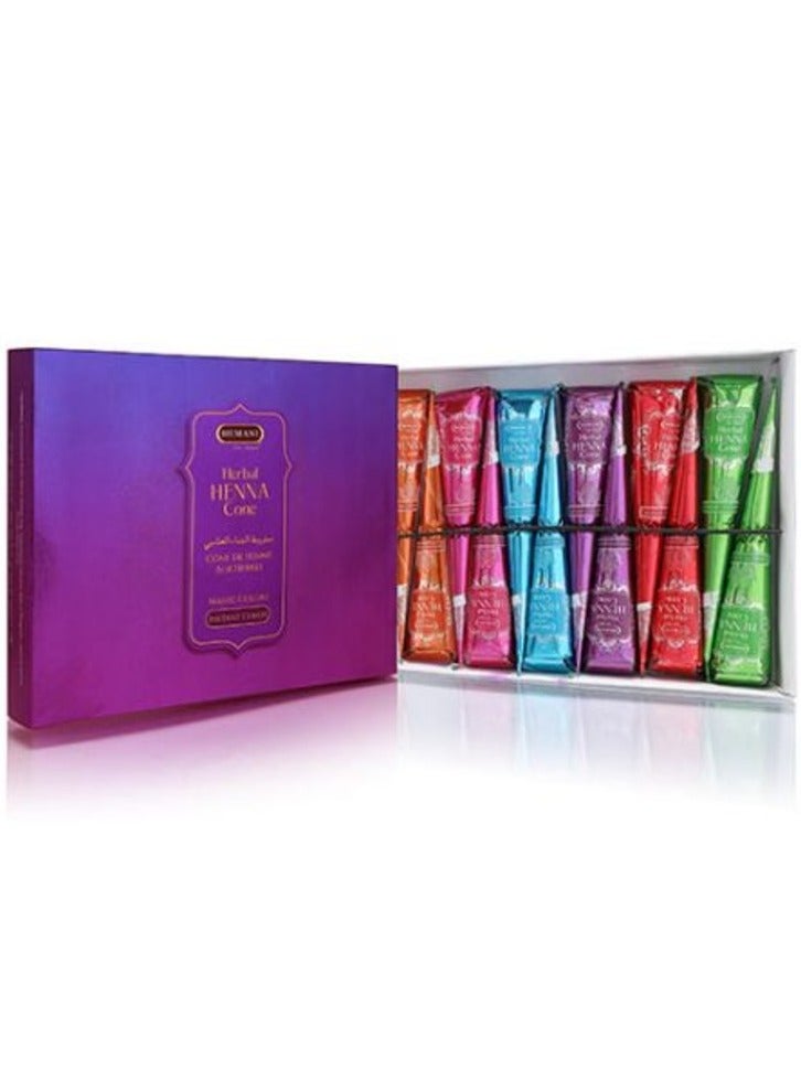 HEMANI Herbal Henna Cones Magic Colors Set of 12 Cones Pink, Orange, Green, Blue, Purple
