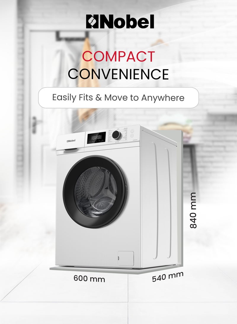 8KG Front Load Washer, 16 Programs, BLDC Inverter Motor, 1200 RPM, Knob & Button Control, LED Display, S/S Drum, Steam & Drum Clean, Unbalanced Load & Overflow Protection, Child Lock, Auto Water Adjustment, 1950W, IPX4, 220–240V, 131 AEC, Compact 600x540x840mm Design 8 kg 1950 W NWM960RHW Grey