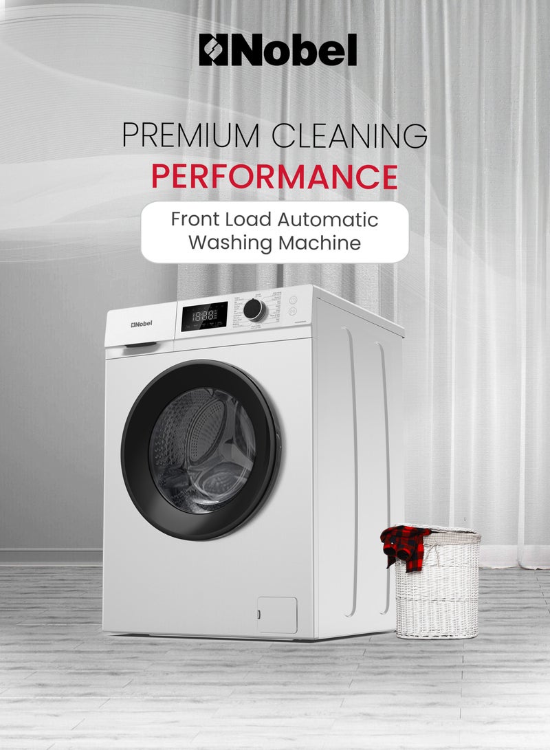 نوبل 8KG Front Load Washer, 16 Programs, BLDC Inverter Motor, 1200 RPM, Knob & Button Control, LED Display, S/S Drum, Steam & Drum Clean, Unbalanced Load & Overflow Protection, Child Lock, Auto Water Adjustment, 1950W, IPX4, 220–240V, 131 AEC, Compact 600x540x840mm Design 8 kg 1950 W NWM960RHW Grey  - Image 2