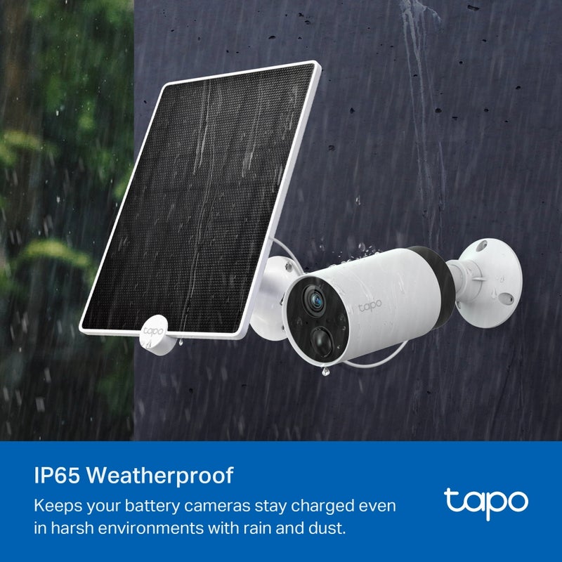 Tapo A200 Solar Panel for Tapo Battery-Powered Cameras (C425, C420, C400) with Non-Stop Solar Power, Up to 4.5W Charging Power, IP65 Weatherproofing, 4m Charging Cable, and 360° Adjustable Mounting Bracket for Year-Round Security