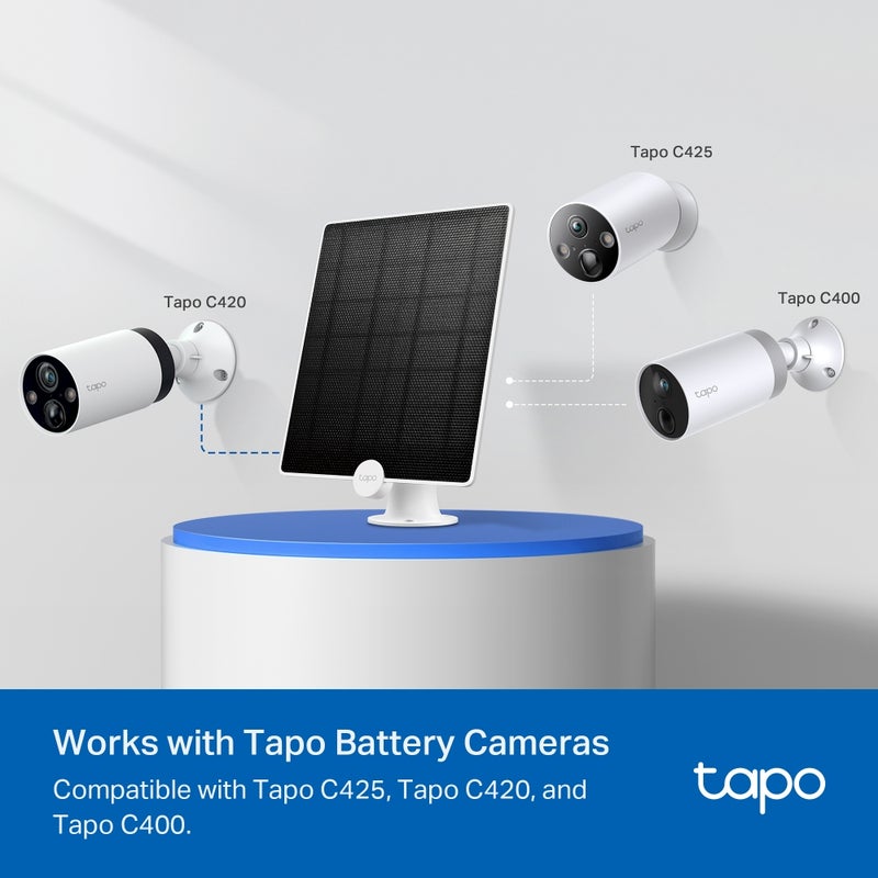 TP-LINK Tapo A200 Solar Panel for Tapo Battery-Powered Cameras (C425, C420, C400) with Non-Stop Solar Power, Up to 4.5W Charging Power, IP65 Weatherproofing, 4m Charging Cable, and 360° Adjustable Mounting Bracket for Year-Round Security  - Image 4