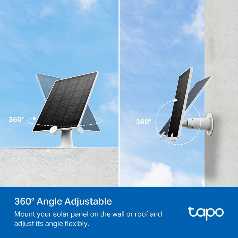 TP-LINK Tapo A200 Solar Panel for Tapo Battery-Powered Cameras (C425, C420, C400) with Non-Stop Solar Power, Up to 4.5W Charging Power, IP65 Weatherproofing, 4m Charging Cable, and 360° Adjustable Mounting Bracket for Year-Round Security  - Image 5