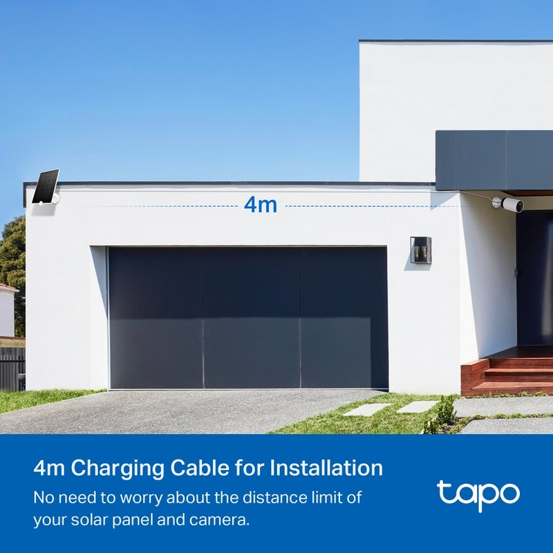 Tapo A200 Solar Panel for Tapo Battery-Powered Cameras (C425, C420, C400) with Non-Stop Solar Power, Up to 4.5W Charging Power, IP65 Weatherproofing, 4m Charging Cable, and 360° Adjustable Mounting Bracket for Year-Round Security