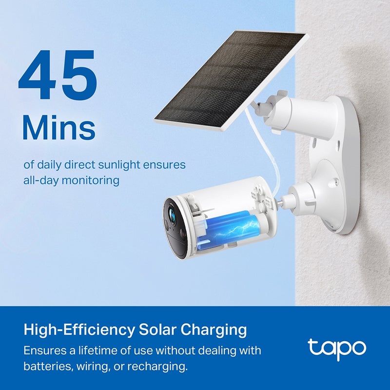 TP-LINK - Tapo A201 Solar Panel for Tapo Battery Cameras with Non-Stop Power Supply, High-Efficiency Solar Cells, Flexible Installation, IP65 Weatherproofing, and Angle-Adjustable Mounting Bracket for Continuous Surveillance - Image 1