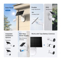 TP-LINK Tapo A201 Solar Panel for Tapo Battery Cameras with Non-Stop Power Supply, High-Efficiency Solar Cells, Flexible Installation, IP65 Weatherproofing, and Angle-Adjustable Mounting Bracket for Continuous Surveillance  - Image 3