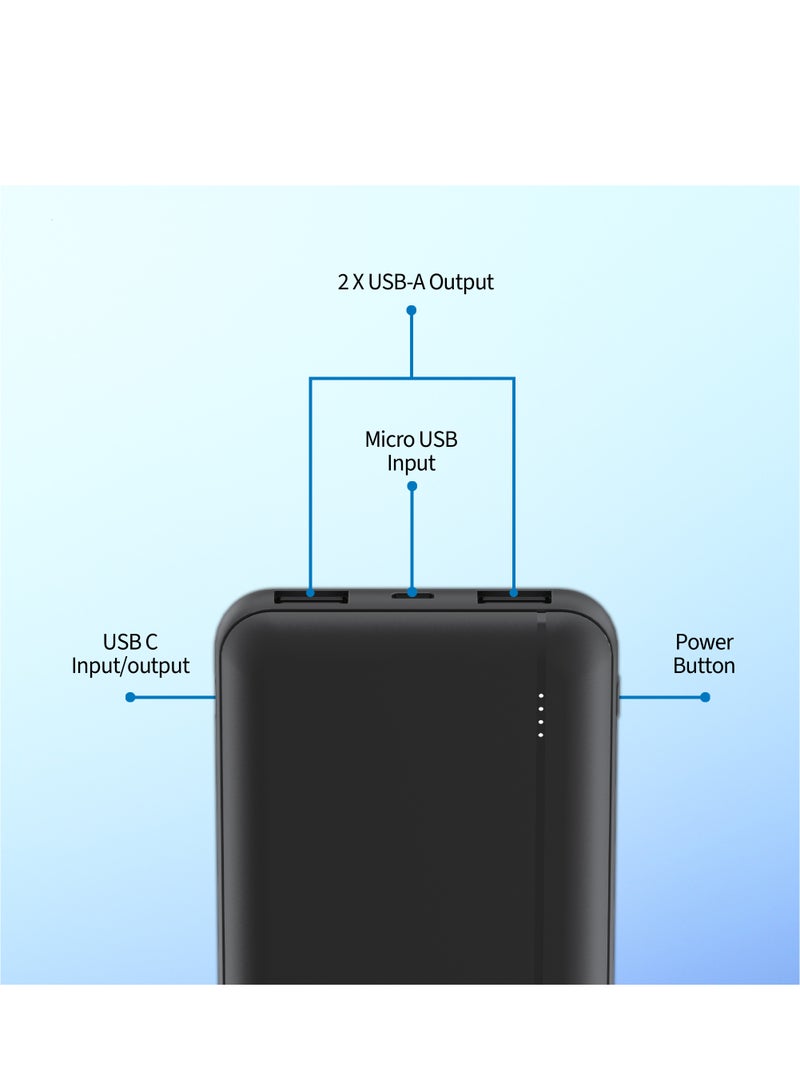 Philips 10000 mAh Battery Compact And Portable Power Bank, 20W, USB-A And USB-C Ports With LED Power Indicator - Black  - Image 2