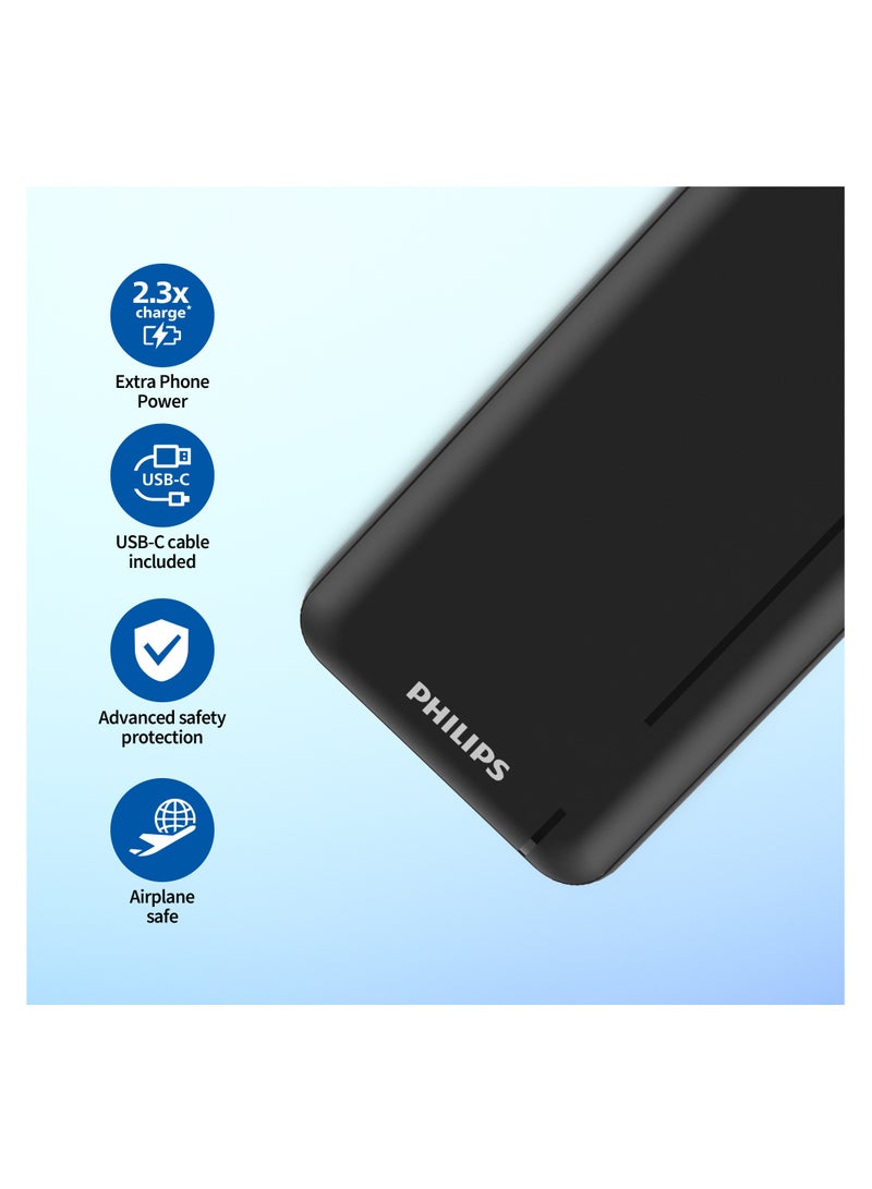 Philips 10000 mAh Battery Compact And Portable Power Bank, 20W, USB-A And USB-C Ports With LED Power Indicator - Black  - Image 3