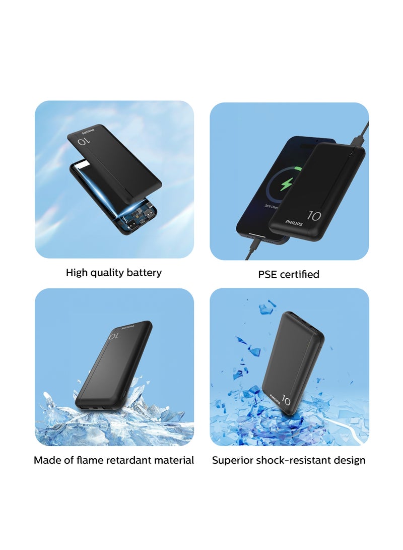 Philips 10000 mAh Battery Compact And Portable Power Bank, 20W, USB-A And USB-C Ports With LED Power Indicator - Black  - Image 5