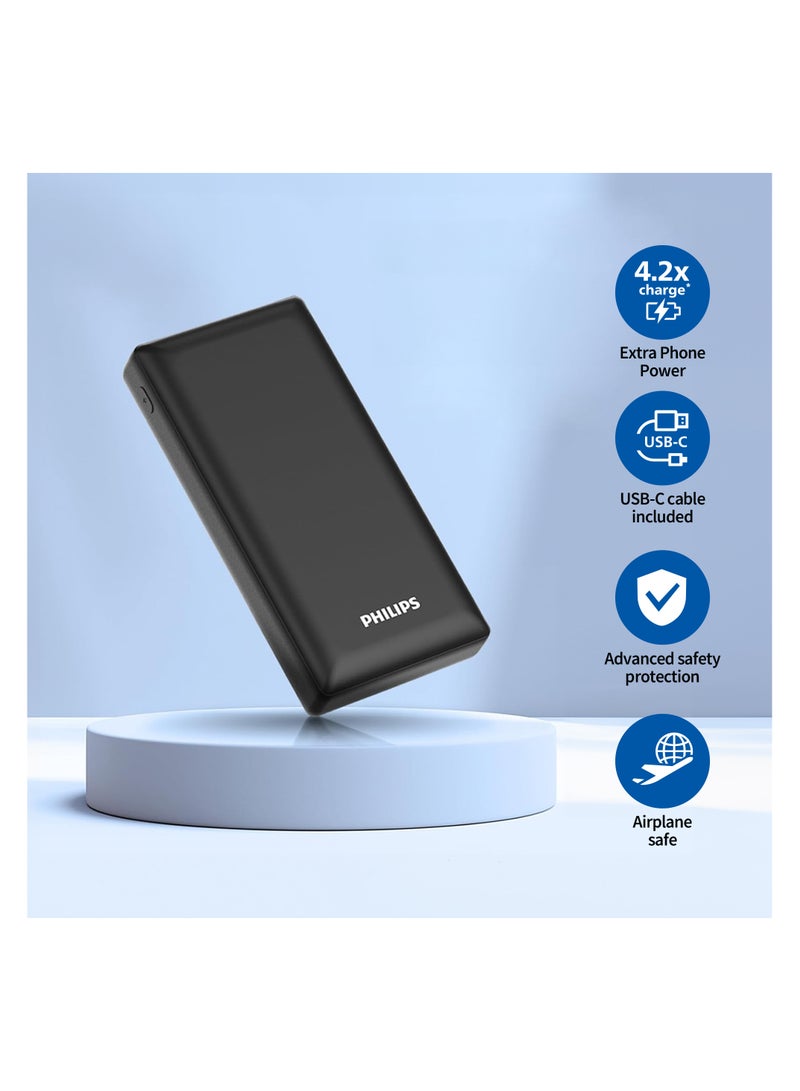 Philips 20000 mAh Battery Power Bank, 20W, USB-A And USB-C Ports For for Smartphones, Tablets, Airpods And USB-C Devices - Black  - Image 2