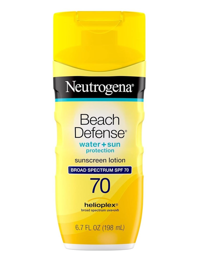 Neutrogena Beach Defense Face and Body Sunscreen Lotion with Broad Spectrum SPF 70, Offers UVA/UVB Protection, Water Resistant and Oil Free Sun Protection, Oxybenzone Free and Fast Drying, 6.5 OZ 198 mlml - Image 1