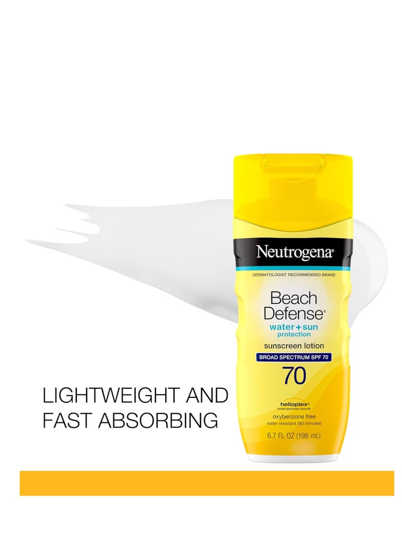 Neutrogena Beach Defense Face and Body Sunscreen Lotion with Broad Spectrum SPF 70, Offers UVA/UVB Protection, Water Resistant and Oil Free Sun Protection, Oxybenzone Free and Fast Drying, 6.5 OZ 198 mlml - Image 2
