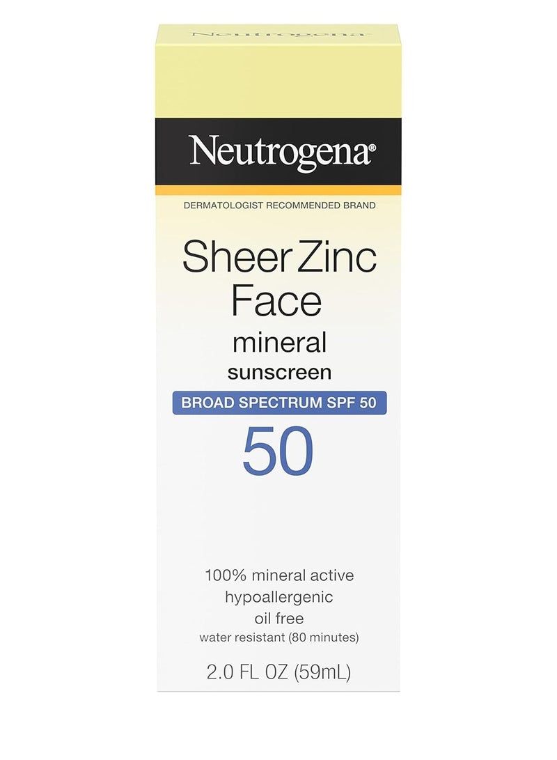 نيوتروجينا Sheer Zinc Oxide Dry-Touch Face Sunscreen with Broad Spectrum SPF 50, Oil-Free, Non-Comedogenic & Non-Greasy Mineral Sunscreen 2 fl. ozFluid Ounce - Image 1