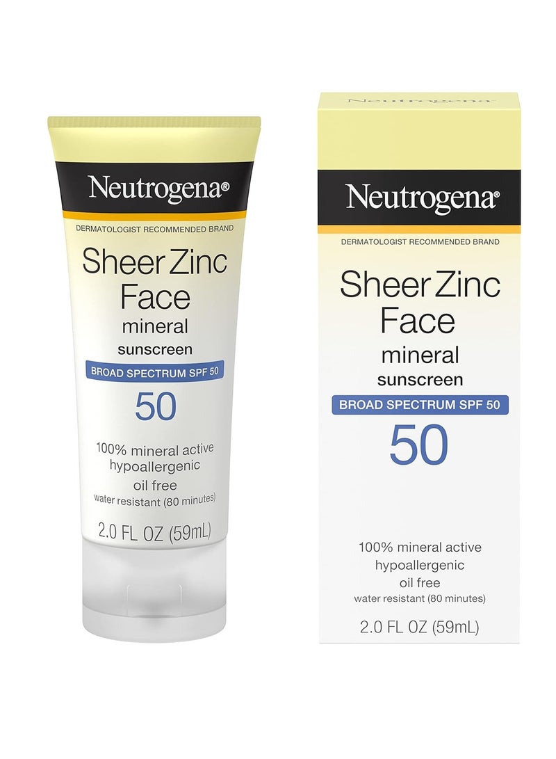 نيوتروجينا Sheer Zinc Oxide Dry-Touch Face Sunscreen with Broad Spectrum SPF 50, Oil-Free, Non-Comedogenic & Non-Greasy Mineral Sunscreen 2 fl. ozFluid Ounce - Image 3