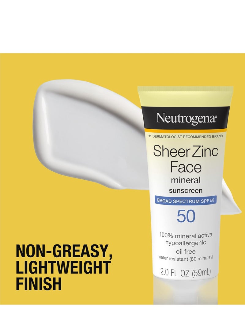 نيوتروجينا Sheer Zinc Oxide Dry-Touch Face Sunscreen with Broad Spectrum SPF 50, Oil-Free, Non-Comedogenic & Non-Greasy Mineral Sunscreen 2 fl. ozFluid Ounce - Image 4