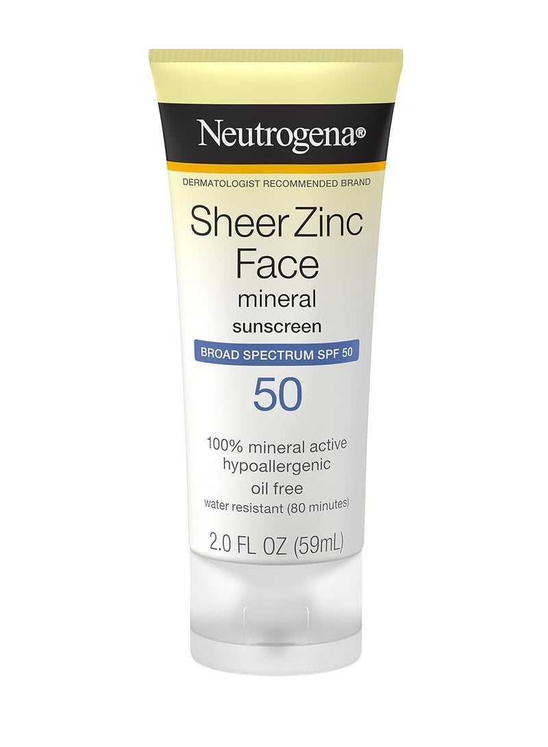 نيوتروجينا Sheer Zinc Oxide Dry-Touch Face Sunscreen with Broad Spectrum SPF 50, Oil-Free, Non-Comedogenic & Non-Greasy Mineral Sunscreen 2 fl. ozFluid Ounce - Image 2