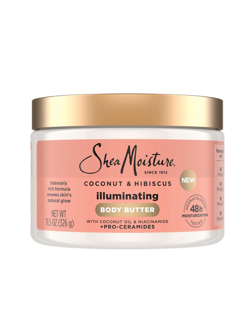 SheaMoisture Illuminating Body Butter with Coconut & Hibiscus, Niacinamide and Pro-Ceramides, Renewing Skin’s Natural Glow, 48H Moisturizing 11.5 oz 326 ggrams - Image 1