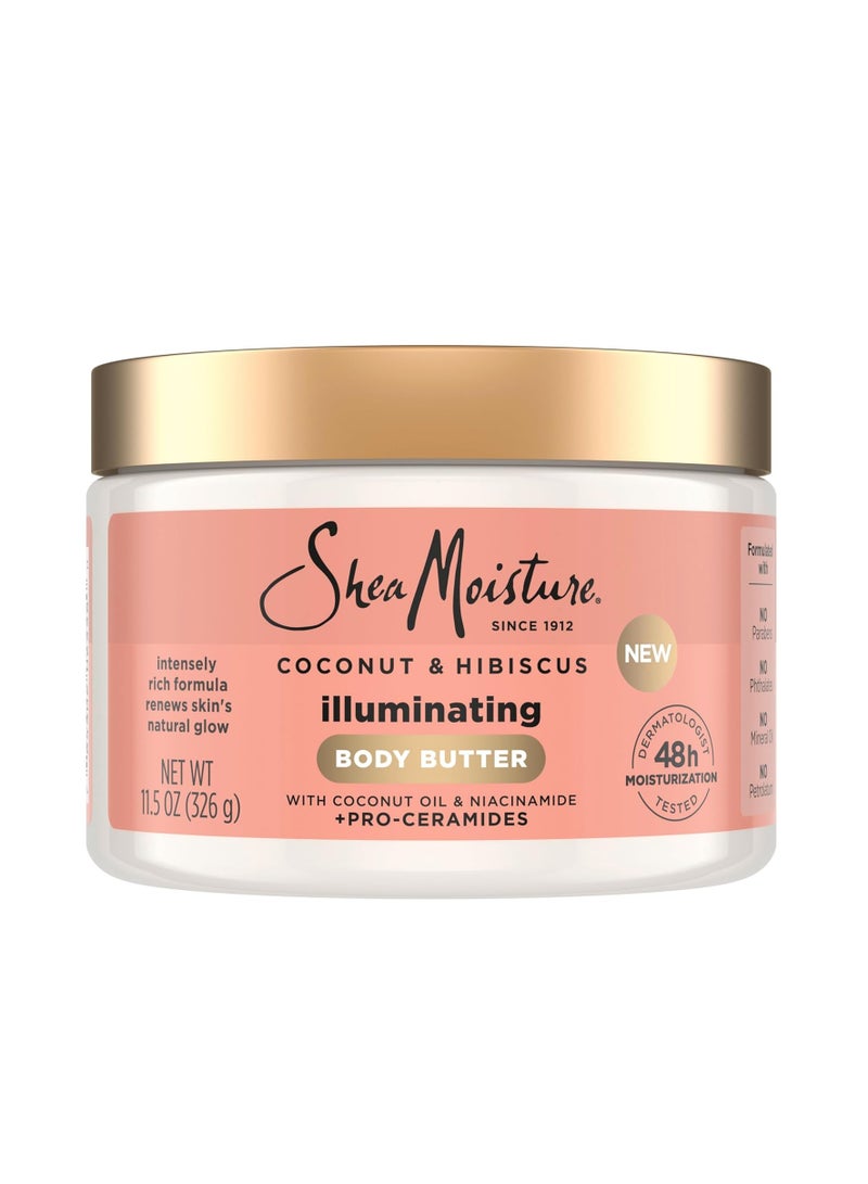 SheaMoisture Illuminating Body Butter with Coconut & Hibiscus, Niacinamide and Pro-Ceramides, Renewing Skin’s Natural Glow, 48H Moisturizing 11.5 oz 326 ggrams - Image 5