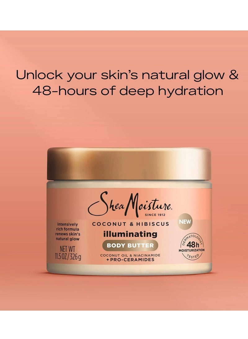 SheaMoisture Illuminating Body Butter with Coconut & Hibiscus, Niacinamide and Pro-Ceramides, Renewing Skin’s Natural Glow, 48H Moisturizing 11.5 oz 326 ggrams - Image 2