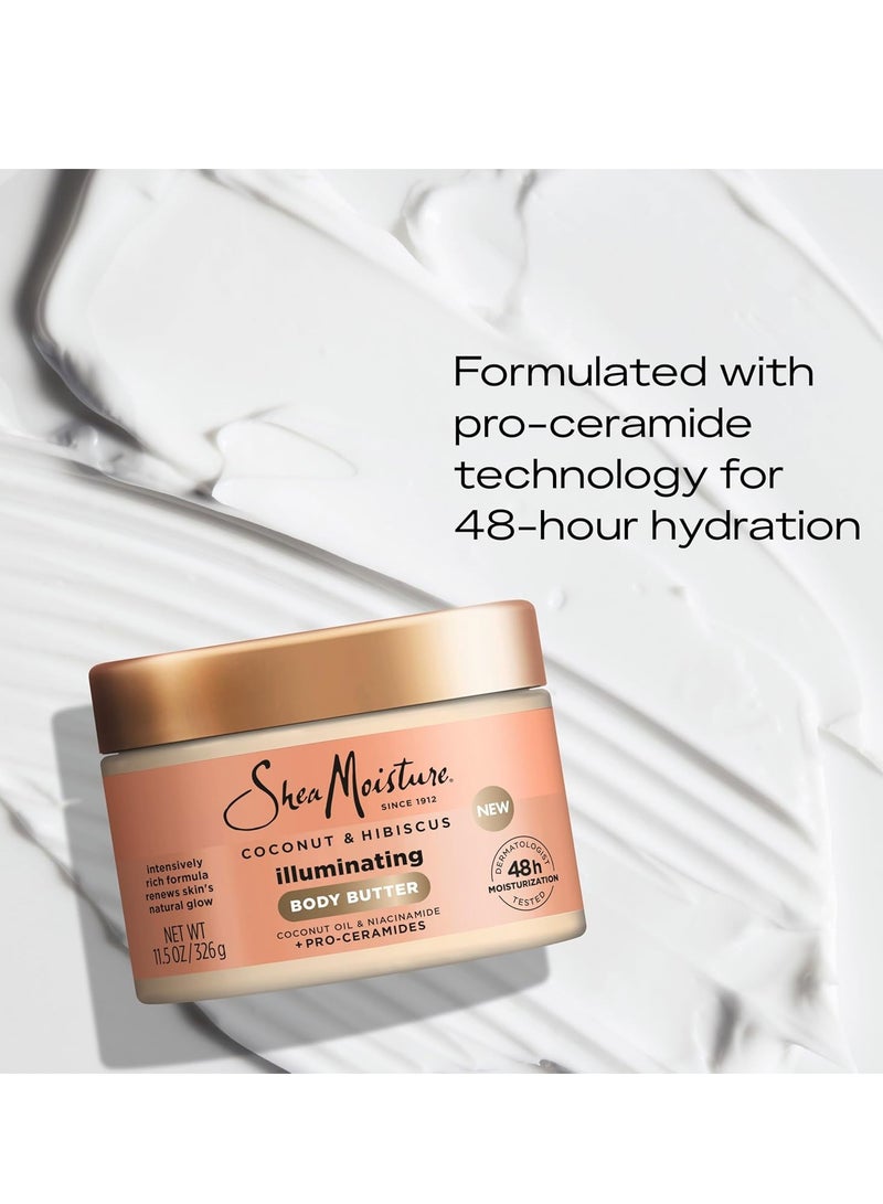 SheaMoisture Illuminating Body Butter with Coconut & Hibiscus, Niacinamide and Pro-Ceramides, Renewing Skin’s Natural Glow, 48H Moisturizing 11.5 oz 326 ggrams - Image 3