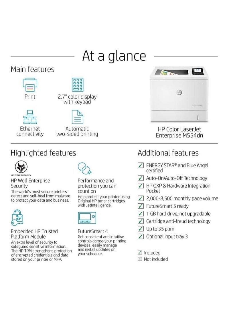 HP - Color LaserJet Enterprise M554dn Printer | High-Speed Printing | Professional-Quality Output | Advanced Security | Eco-Friendly Design White - Image 1