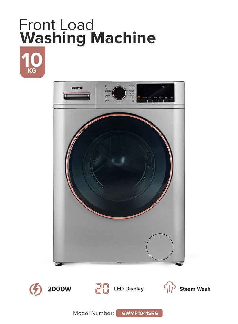 GEEPAS 10 KG Front Load Fully Automatic Washing Machine| Equipped With 15 Programs Including Quick Wash, Night Wash, Deep Clean, Cotton, Allergy Care, Baby Care, Child Lock, Drum Clean| 64L Drum Capacity RPM 1400| 10 kg 2000 W GWMF1041SRG Metallic Grey  - Image 1