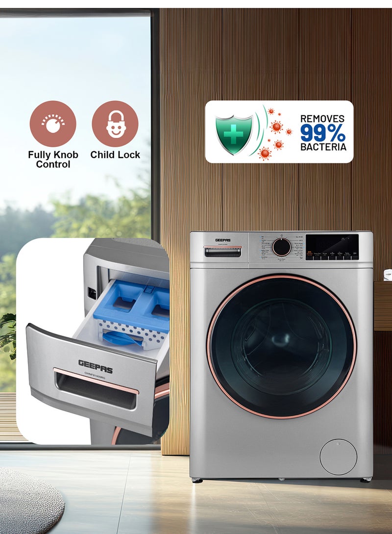 GEEPAS 10 KG Front Load Fully Automatic Washing Machine| Equipped With 15 Programs Including Quick Wash, Night Wash, Deep Clean, Cotton, Allergy Care, Baby Care, Child Lock, Drum Clean| 64L Drum Capacity RPM 1400| 10 kg 2000 W GWMF1041SRG Metallic Grey  - Image 4