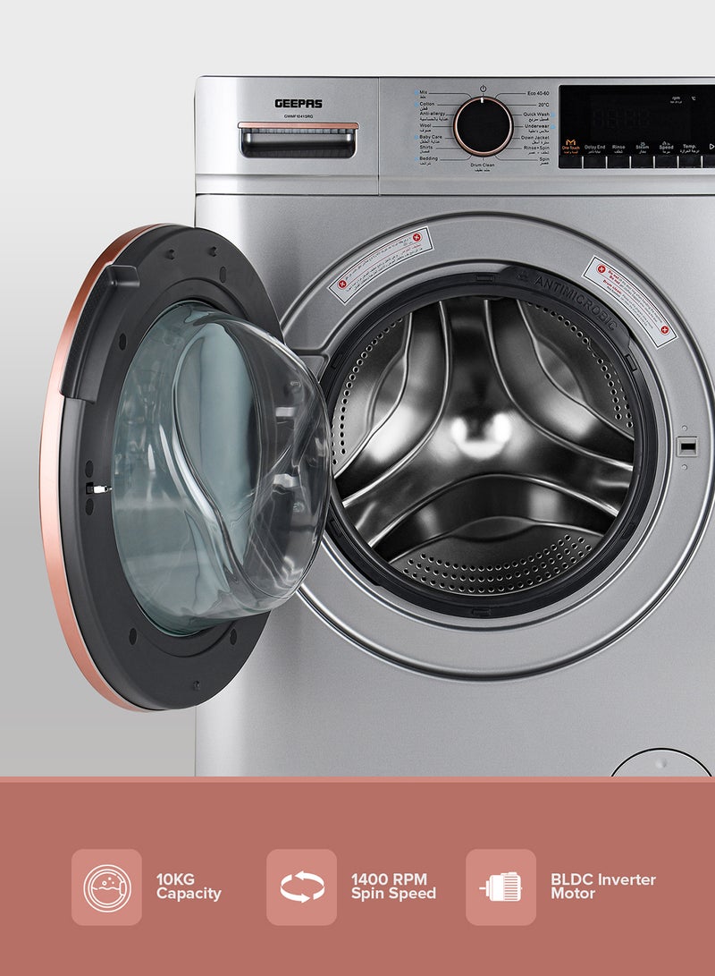 GEEPAS 10 KG Front Load Fully Automatic Washing Machine| Equipped With 15 Programs Including Quick Wash, Night Wash, Deep Clean, Cotton, Allergy Care, Baby Care, Child Lock, Drum Clean| 64L Drum Capacity RPM 1400| 10 kg 2000 W GWMF1041SRG Metallic Grey  - Image 2