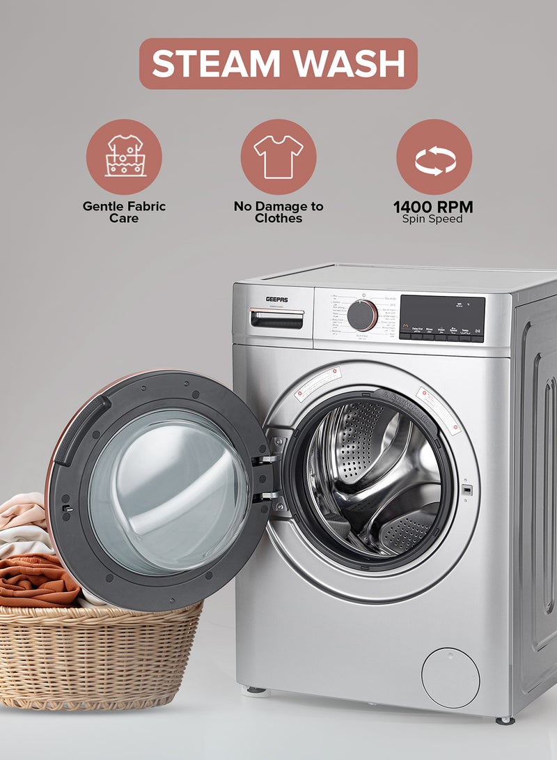 GEEPAS 10 KG Front Load Fully Automatic Washing Machine| Equipped With 15 Programs Including Quick Wash, Night Wash, Deep Clean, Cotton, Allergy Care, Baby Care, Child Lock, Drum Clean| 64L Drum Capacity RPM 1400| 10 kg 2000 W GWMF1041SRG Metallic Grey  - Image 3