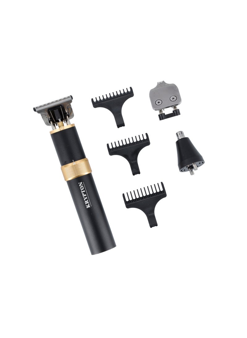 كريبتون 3-In-1 Rechargeable Grooming Kit, KNTR5426 T-Blade, Nose Trimmer And Carver Blade 1200mAh Lithium Battery, Aluminum Housing, 6300RPM, Charging Light Indicator, USB Black  - Image 1