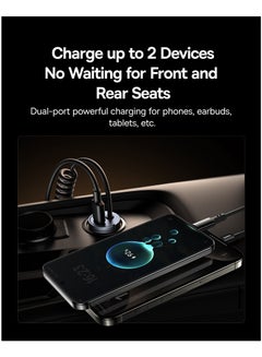 بيسوس 30W Car Charger, USB-C Quick Car Charger 30W Type-C Port Fast Charging + Built-in 1.4m Lightning Coiled/Spring Cable, for iPhone 14, 13, 12, 11 Series Zinc Alloy Compact Design PD3.0 Universal Compatibility, Simultaneous Charging for iPhone 16/15, Samsung Galaxy S24, S23, S22, Pixel, Moto, LG, Android, iPad, and More 30W - Cosmic Black  - Image 4
