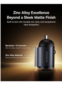 بيسوس 30W Car Charger, USB-C Quick Car Charger 30W Type-C Port Fast Charging + Built-in 1.4m Lightning Coiled/Spring Cable, for iPhone 14, 13, 12, 11 Series Zinc Alloy Compact Design PD3.0 Universal Compatibility, Simultaneous Charging for iPhone 16/15, Samsung Galaxy S24, S23, S22, Pixel, Moto, LG, Android, iPad, and More 30W - Cosmic Black  - Image 5