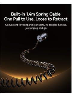 بيسوس 30W Car Charger, USB-C Fast Car Charger with 30W Type-C Port + Built-in 1.4m Type-C Coiled Cable, Compatible with iPhone 16/15 Series, Samsung Galaxy S24/S23/S22, Pixel, Moto, LG, Android, Compact Zinc Alloy Design, PD3.0 Universal Compatibility, Dual Device Charging for iPhone, iPad, and More 30W - Cosmic Black  - Image 3