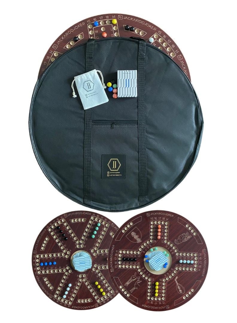 جاكارو جوكر Jakaroo two sided brown for 4 and 6 players with bag, marbles and original cards  - Image 1