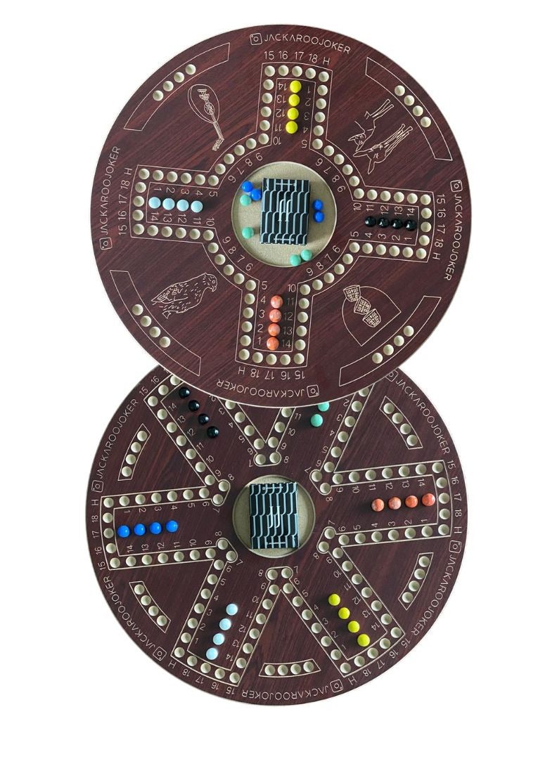 جاكارو جوكر Jakaroo two sided brown for 4 and 6 players with bag, marbles and original cards  - Image 2