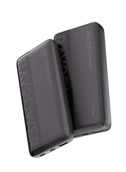 20000 mAh RAVPower 20W 10000 + 20000mAh Dual USB Type-C Power Bank with LED Display Black