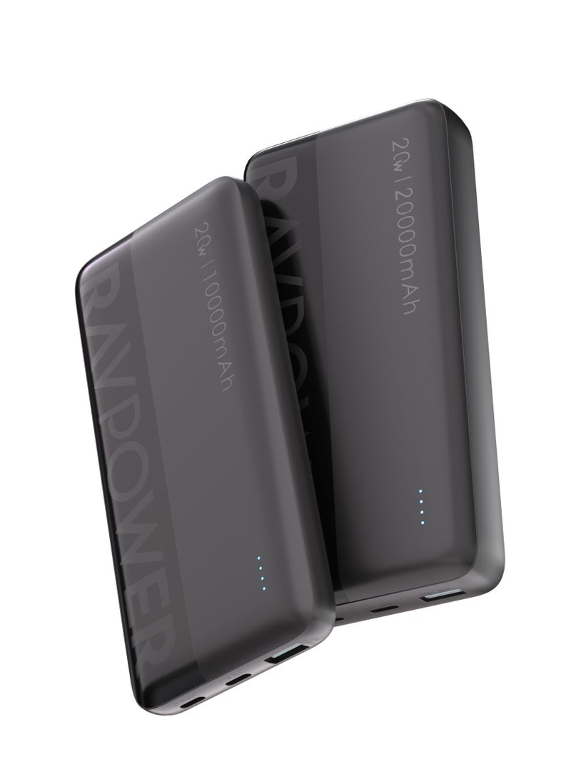RAVPOWER 20000 mAh RAVPower 20W 10000 + 20000mAh Dual USB Type-C Power Bank with LED Display Black  - Image 1