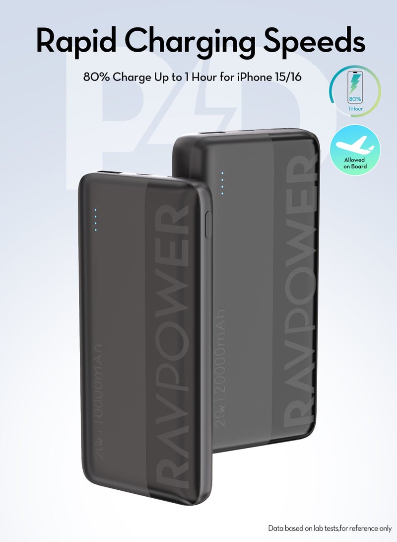 RAVPOWER 20000 mAh RAVPower 20W 10000 + 20000mAh Dual USB Type-C Power Bank with LED Display Black  - Image 5