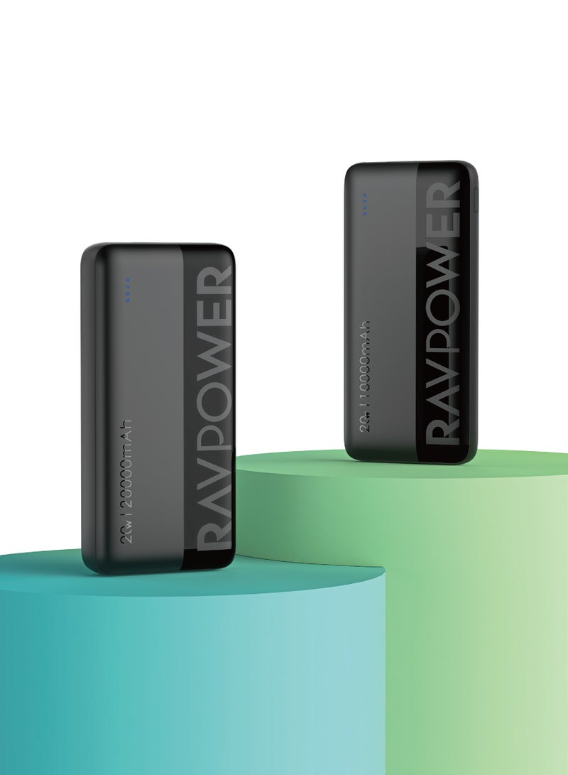 راف باور - 20000 mAh RAVPower 20W 10000 + 20000mAh Dual USB Type-C Power Bank with LED Display Black - Image 1