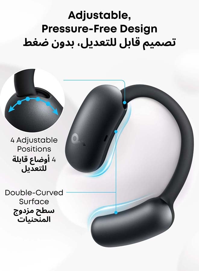AeroFit 2 by Anker, Open-Ear Headphones, Adjustable Ear Hooks, Snug Fit, Rich Bass, Hi-Res Wireless Audio, 42H Play, Bluetooth 5.4, Wireless Charging, IP55, AI Clear Calls, Open-Ear Earbuds Black