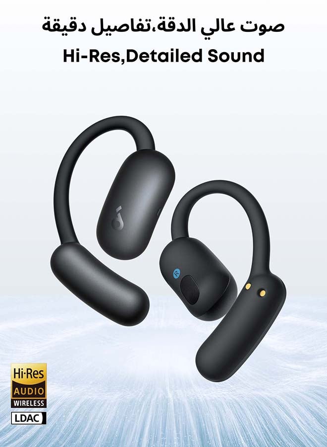 AeroFit 2 by Anker, Open-Ear Headphones, Adjustable Ear Hooks, Snug Fit, Rich Bass, Hi-Res Wireless Audio, 42H Play, Bluetooth 5.4, Wireless Charging, IP55, AI Clear Calls, Open-Ear Earbuds Black