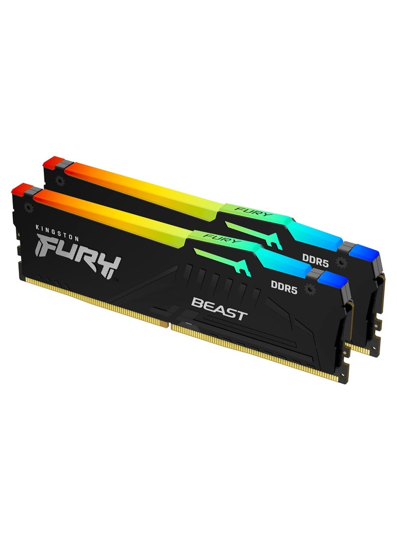 Kingston - Fury Beast Black RGB (2x8GB) 5200MT/s DDR5 CL40 DIMM Desktop Gaming Memory Kit of 2 - KF552C40BBAK2-16 16 GB - Image 1