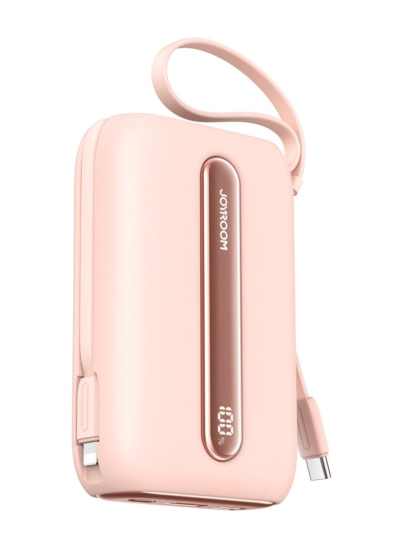 JOYROOM JR-L012 Plus 22.5W Ultra Fast Charging Mini Power Bank With Dual Cables - Pink - Image 1