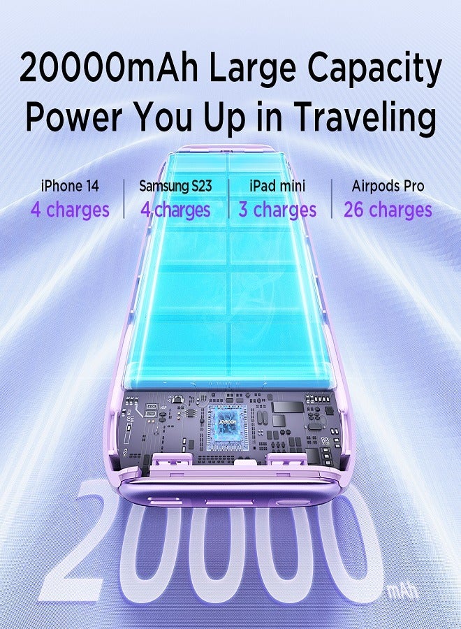 جوي روم 20000 mAh JR-L012 Plus 22.5W Ultra Fast Charging mini Power Bank With Dual Cables Purple  - Image 2