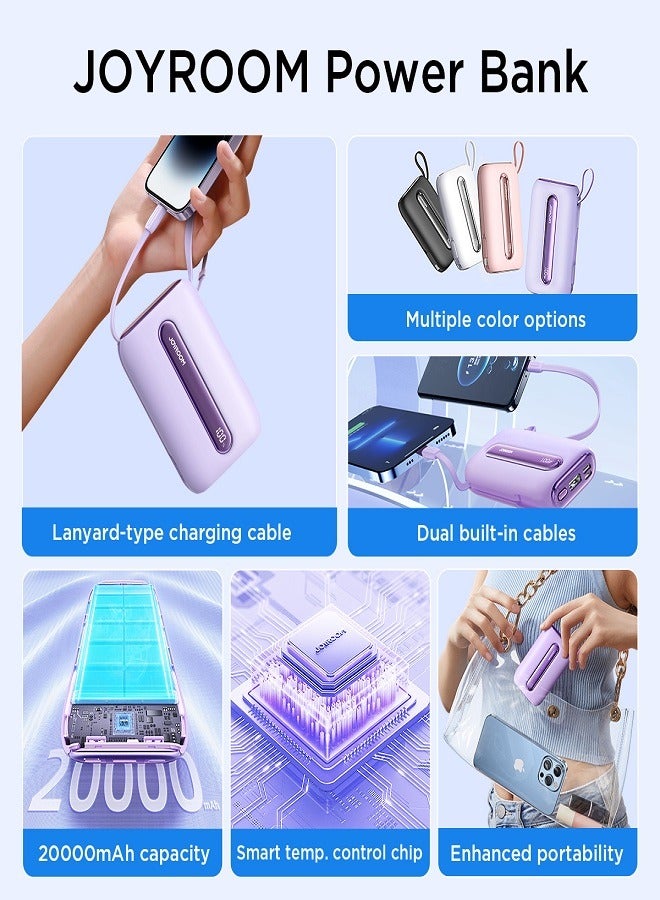 جوي روم 20000 mAh JR-L012 Plus 22.5W Ultra Fast Charging mini Power Bank With Dual Cables Purple  - Image 5