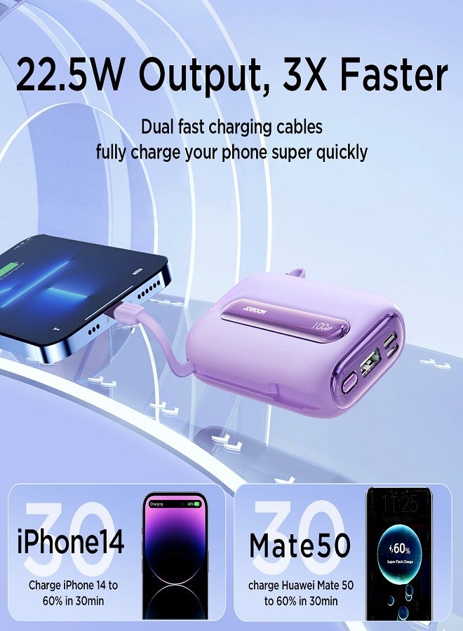 جوي روم 20000 mAh JR-L012 Plus 22.5W Ultra Fast Charging mini Power Bank With Dual Cables Purple  - Image 3