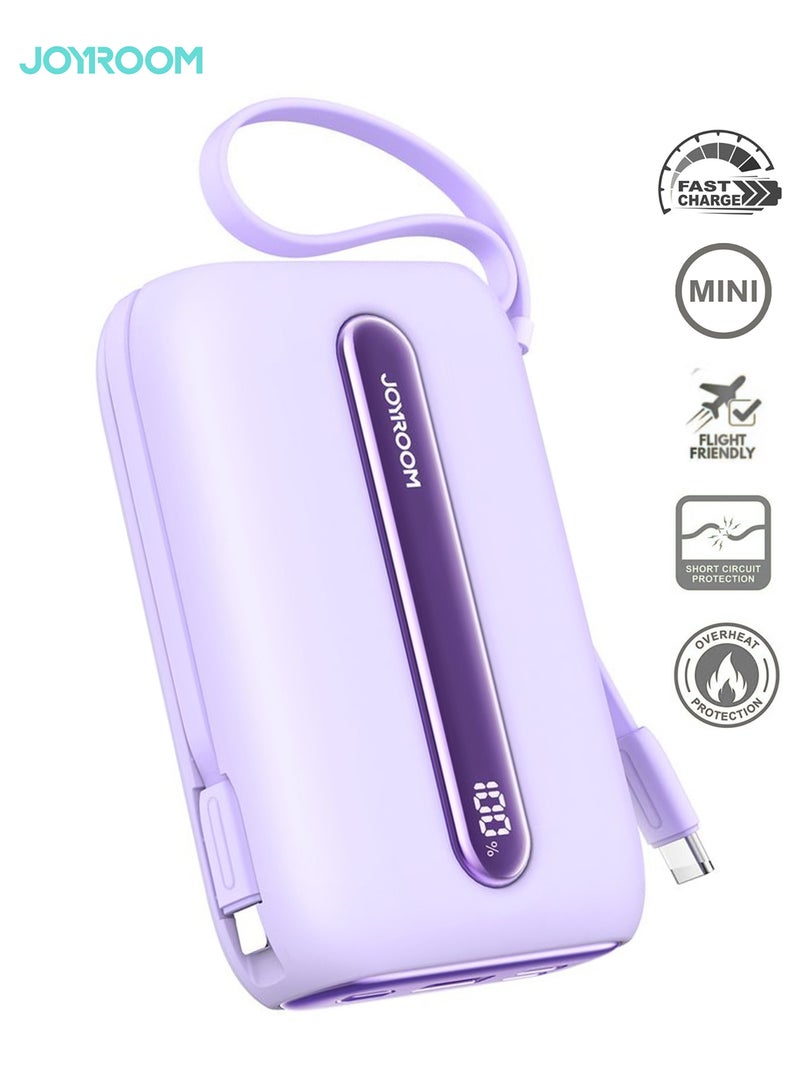 JOYROOM 20000 mAh Super Fast Charging 20000Mah Mini Power Bank | Built-In Lightning & Type-C Cables – No Extra Wires Needed, 22.5W Super Fast Charging, 3 Outputs, Led Display, Travel-Friendly Purple  - Image 1
