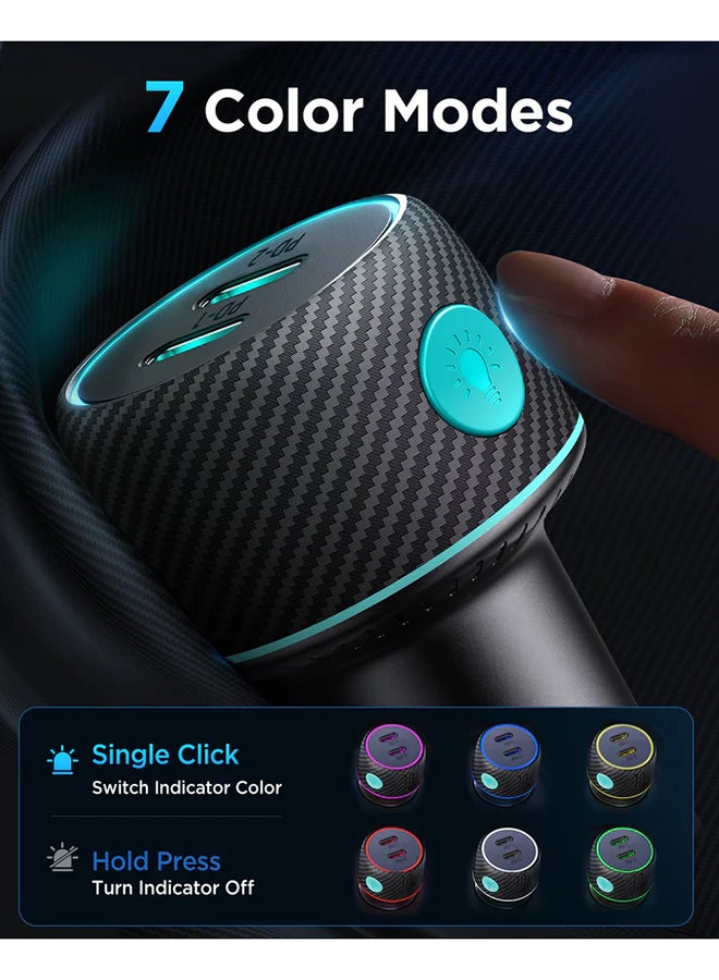 JOYROOM 70W Dual USB-C PD Fast Charging Car Charger with Carbon Fiber 7-Color LED Light Button | Fast Charge for iPhone 16 15 14 and below, Samsung S25 S24, Xiaomi, Huawei, Laptops & Tablets – PPS, QC3.0, PD3.0 Support | Safe, Compact & Stylish Black - Image 3