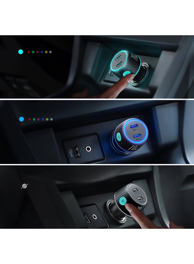 JOYROOM 70W Dual USB-C PD Fast Charging Car Charger with Carbon Fiber 7-Color LED Light Button | Fast Charge for iPhone 16 15 14 and below, Samsung S25 S24, Xiaomi, Huawei, Laptops & Tablets – PPS, QC3.0, PD3.0 Support | Safe, Compact & Stylish Black - Image 4