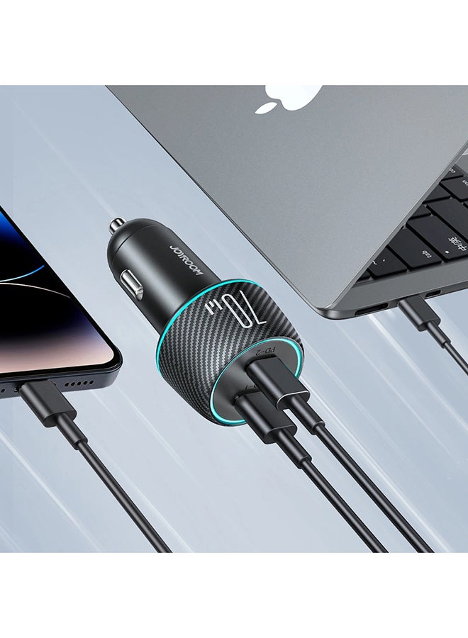 JOYROOM 70W Dual USB-C PD Fast Charging Car Charger with Carbon Fiber 7-Color LED Light Button | Fast Charge for iPhone 16 15 14 and below, Samsung S25 S24, Xiaomi, Huawei, Laptops & Tablets – PPS, QC3.0, PD3.0 Support | Safe, Compact & Stylish Black - Image 5