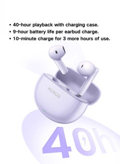 هونور Earbuds X8 - 40 Hours Battery Life, Fast Charge, 10mm Drivers, AI Noise Reduction, IP54, Bluetooth 5.3 - Ultimate Wireless Earphones Experience Purple  - Image 4